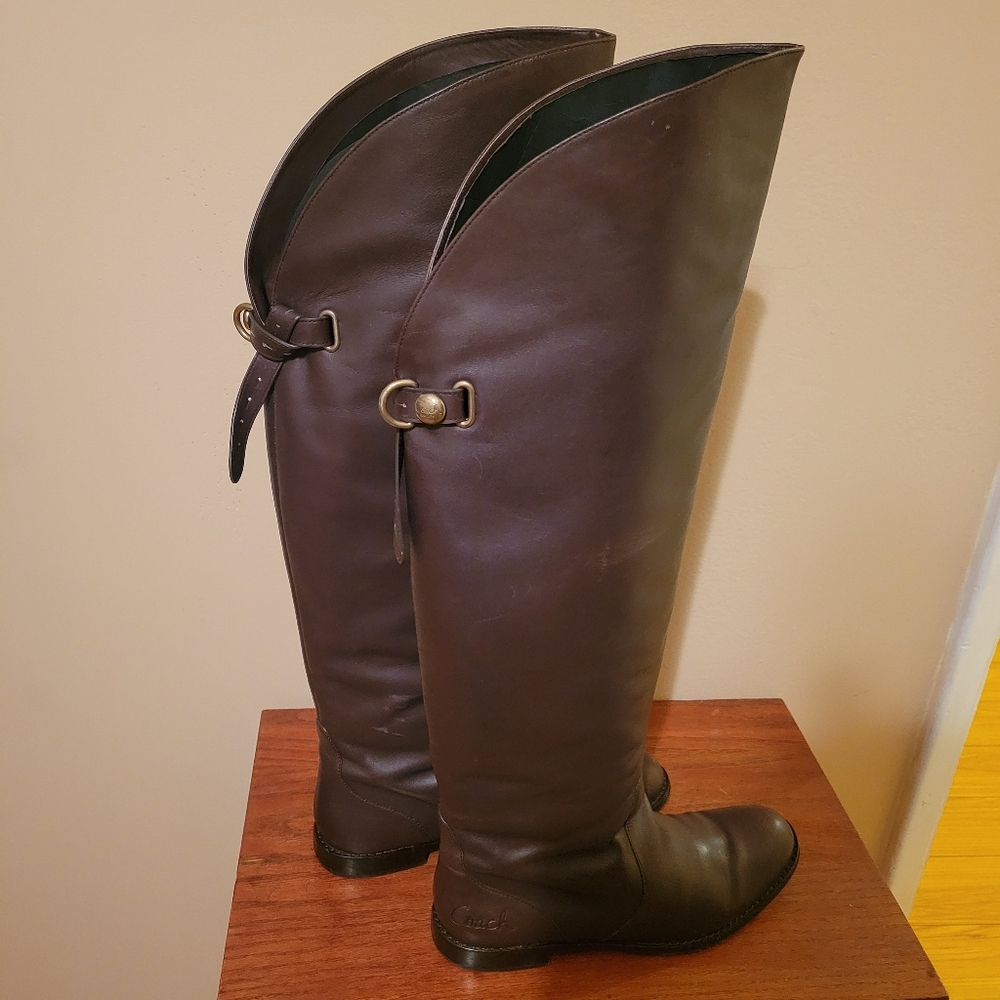 Coach Cheyenne leather riding boots in dark brown